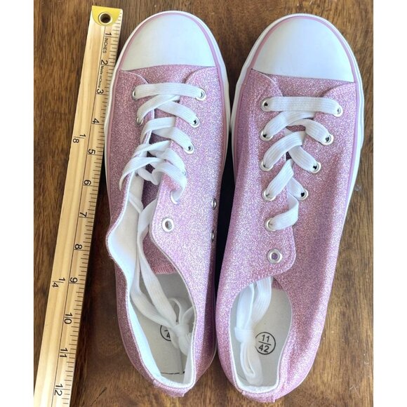 Pink Glitter Canvas Sneakers Womens Size 11 Shoes With White Laces Size 11 US - Picture 12 of 14